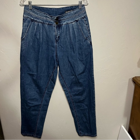 Blank NYC The Balloon Bo Legged High Rise Pleated Flowy Trouser Denim Jeans - Picture 2 of 10